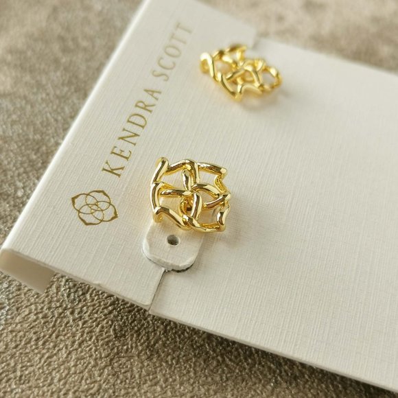 Kendra Scott Gold Kelly Stud Earrings NEW w/dust bag - Picture 3 of 3